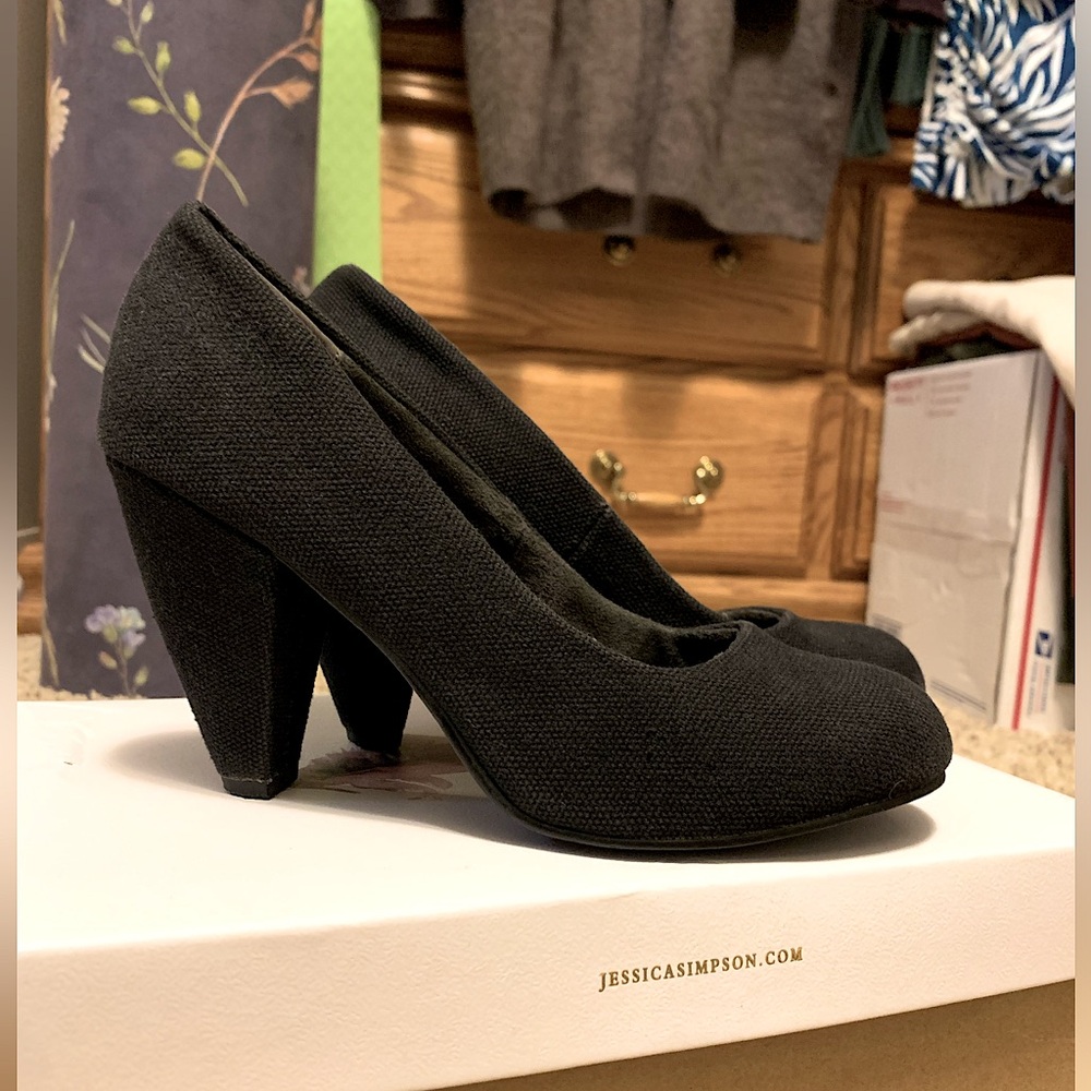 Black Canvas Heels, Size 7